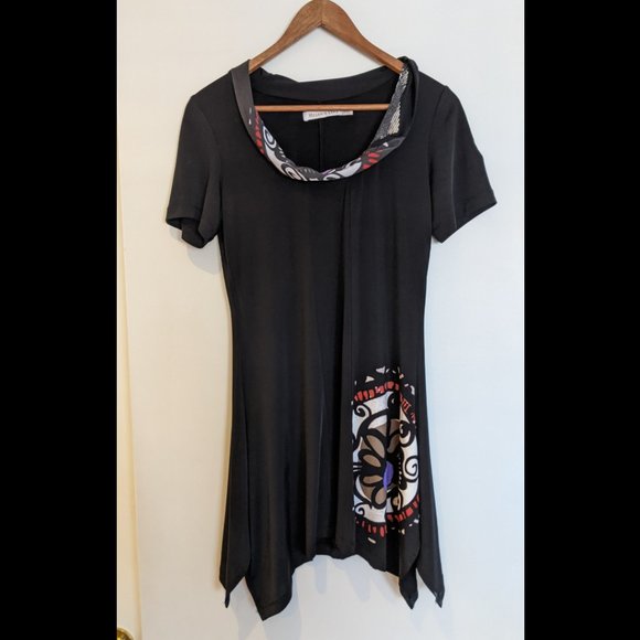 Melanie Lyne Short Sleeve Flowy Black Scoop Neck Top XS/S - Picture 1 of 9